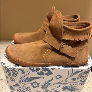 UGG Tan Ankle Boots with Fringe Detail